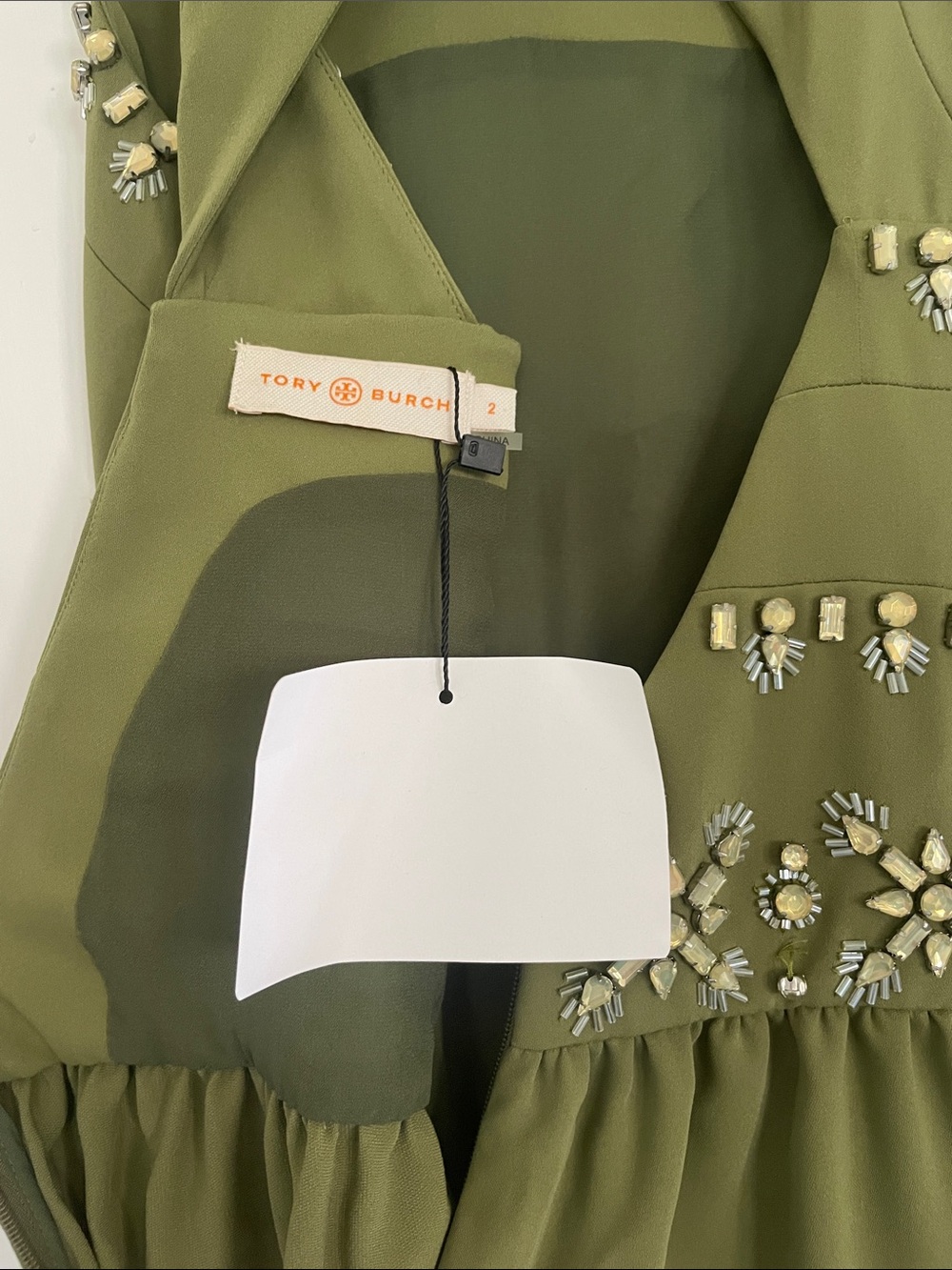 Tory Burch Green Beaded V-Neck Evening Gown NWT - Picture 3 of 4